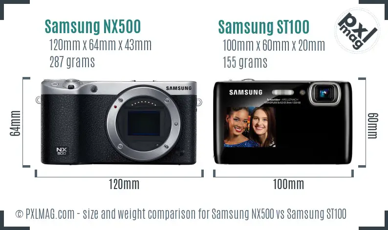 Samsung NX500 vs Samsung ST100 size comparison