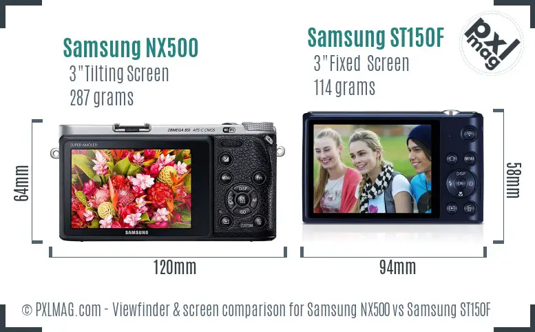 Samsung NX500 vs Samsung ST150F Screen and Viewfinder comparison
