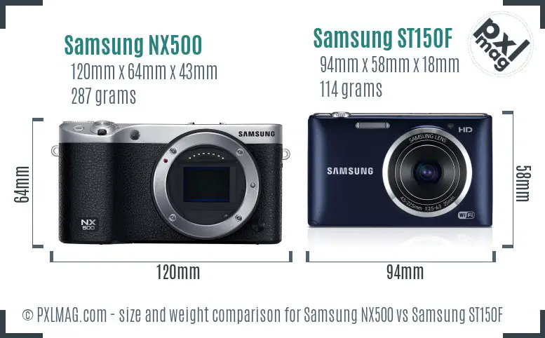 Samsung NX500 vs Samsung ST150F size comparison