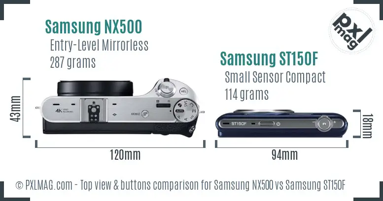 Samsung NX500 vs Samsung ST150F top view buttons comparison
