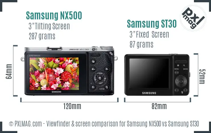 Samsung NX500 vs Samsung ST30 Screen and Viewfinder comparison