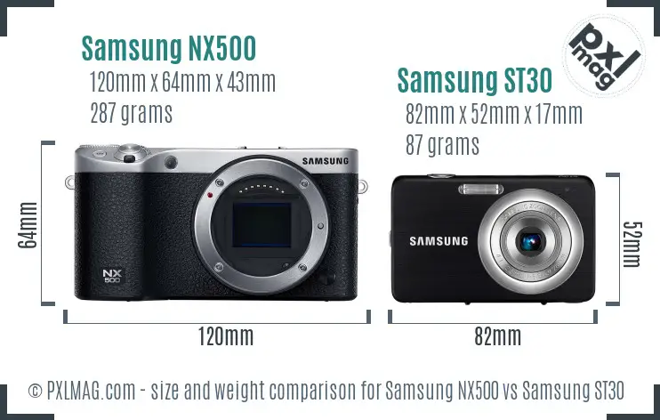 Samsung NX500 vs Samsung ST30 size comparison