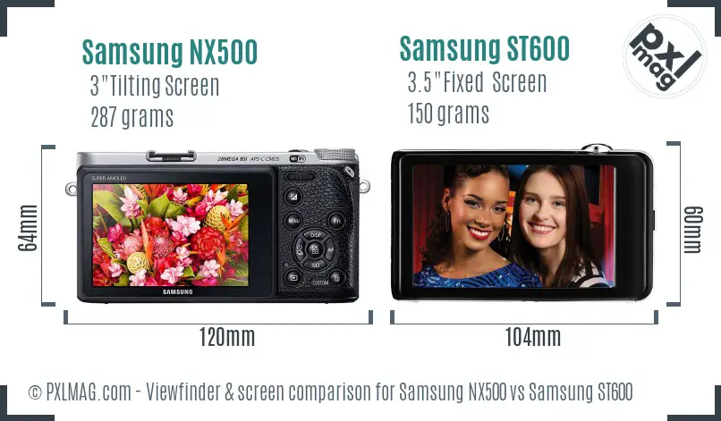 Samsung NX500 vs Samsung ST600 Screen and Viewfinder comparison