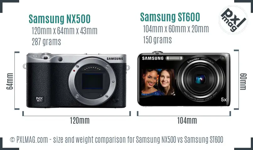 Samsung NX500 vs Samsung ST600 size comparison
