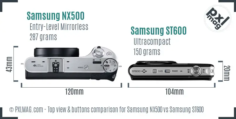 Samsung NX500 vs Samsung ST600 top view buttons comparison