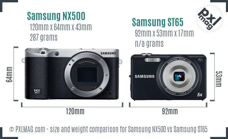 Samsung NX500 vs Samsung ST65 size comparison