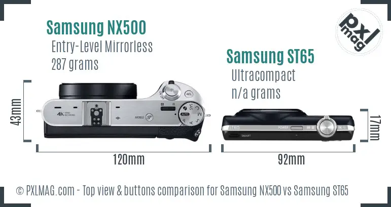 Samsung NX500 vs Samsung ST65 top view buttons comparison