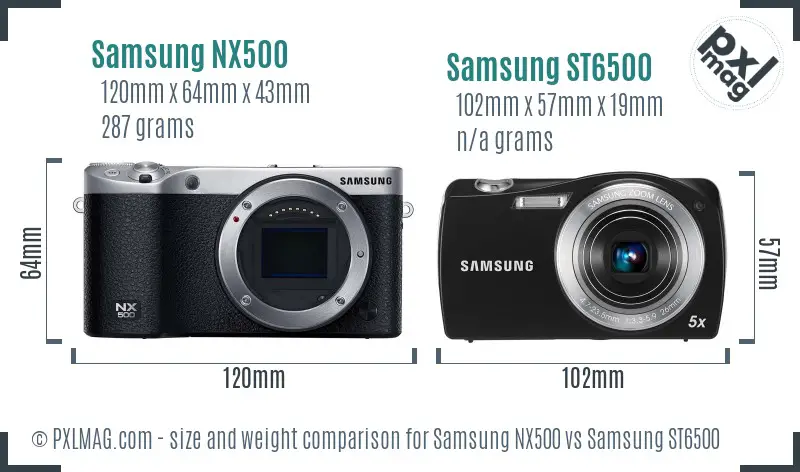 Samsung NX500 vs Samsung ST6500 size comparison