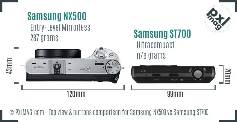 Samsung NX500 vs Samsung ST700 top view buttons comparison Samsung NX500 vs Samsung ST700 top view buttons comparison