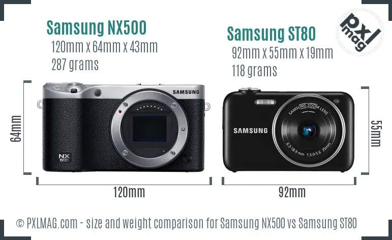 Samsung NX500 vs Samsung ST80 size comparison