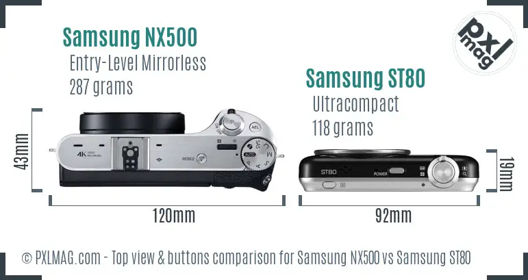 Samsung NX500 vs Samsung ST80 top view buttons comparison