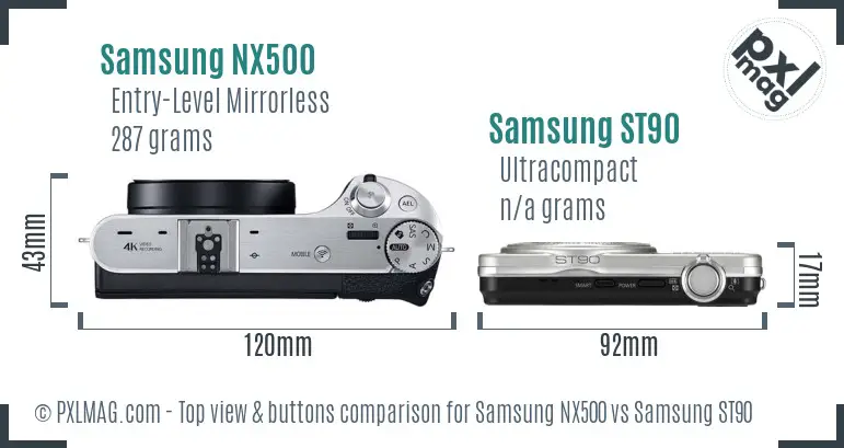 Samsung NX500 vs Samsung ST90 top view buttons comparison Samsung NX500 vs Samsung ST90 top view buttons comparison