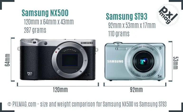 Samsung NX500 vs Samsung ST93 size comparison