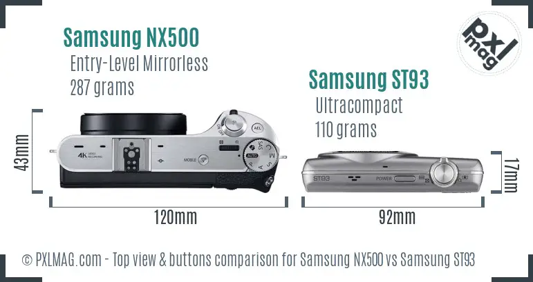 Samsung NX500 vs Samsung ST93 top view buttons comparison