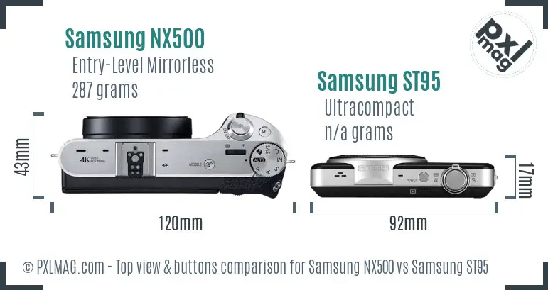 Samsung NX500 vs Samsung ST95 top view buttons comparison