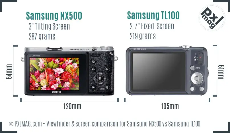 Samsung NX500 vs Samsung TL100 Screen and Viewfinder comparison