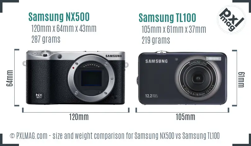 Samsung NX500 vs Samsung TL100 size comparison