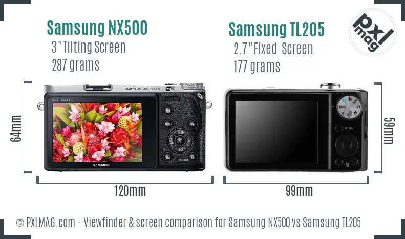 Samsung NX500 vs Samsung TL205 Screen and Viewfinder comparison