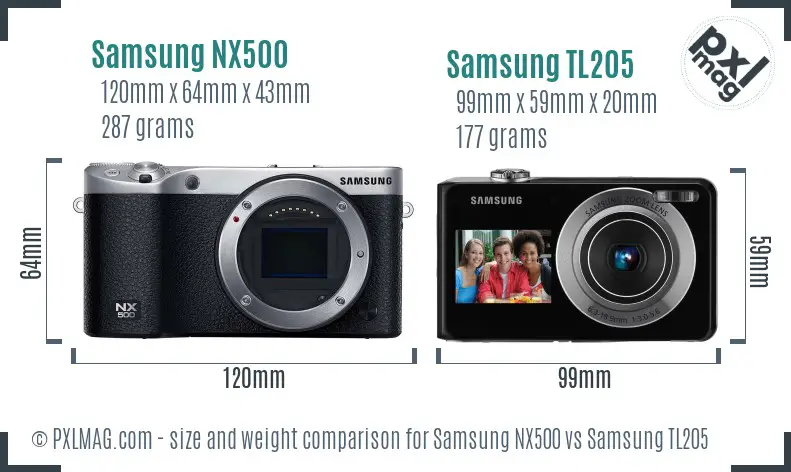 Samsung NX500 vs Samsung TL205 size comparison