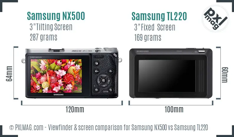 Samsung NX500 vs Samsung TL220 Screen and Viewfinder comparison