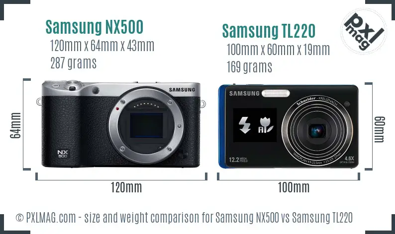 Samsung NX500 vs Samsung TL220 size comparison