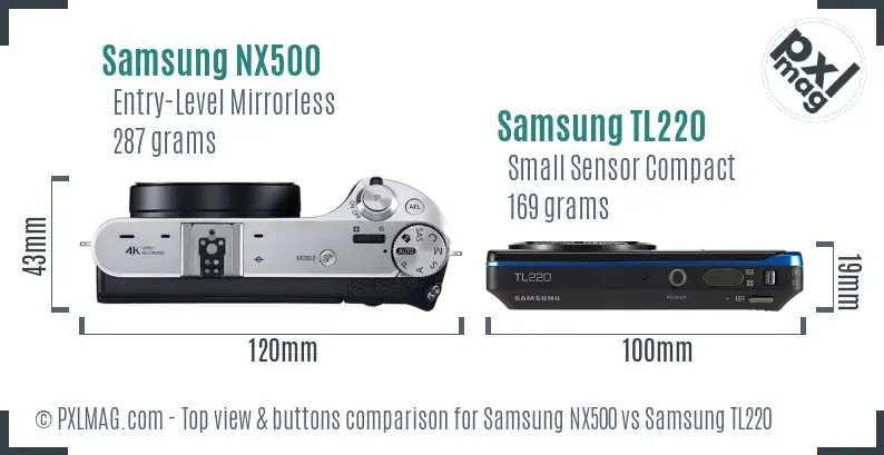 Samsung NX500 vs Samsung TL220 top view buttons comparison