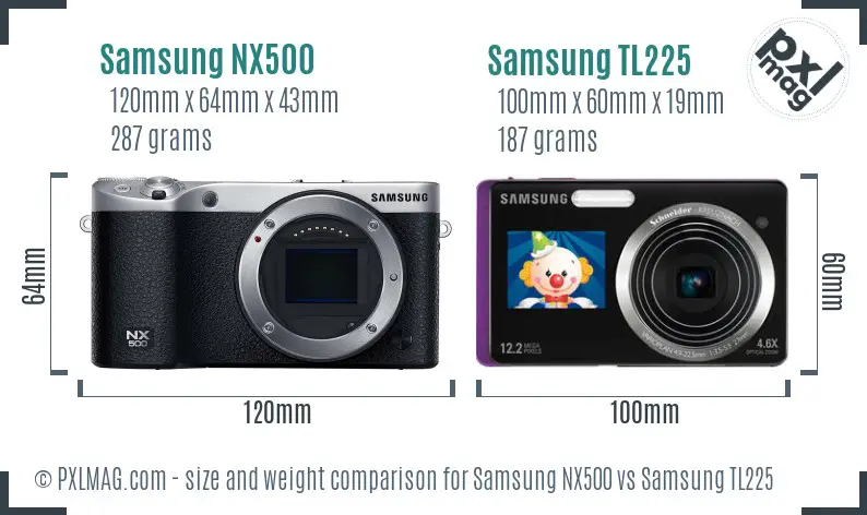 Samsung NX500 vs Samsung TL225 size comparison