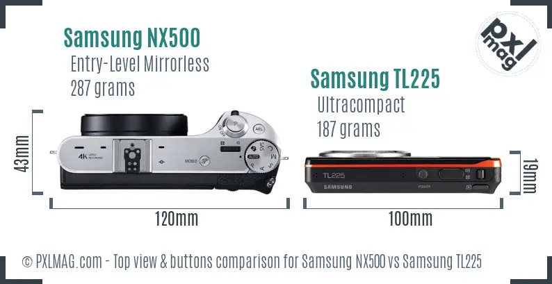 Samsung NX500 vs Samsung TL225 top view buttons comparison