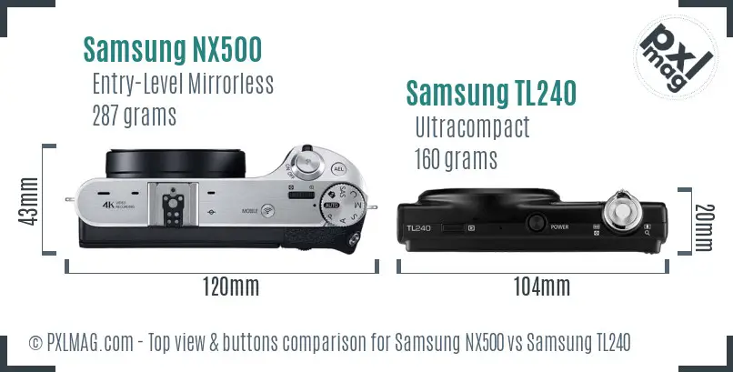 Samsung NX500 vs Samsung TL240 top view buttons comparison