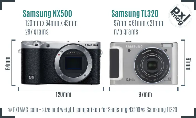 Samsung NX500 vs Samsung TL320 size comparison