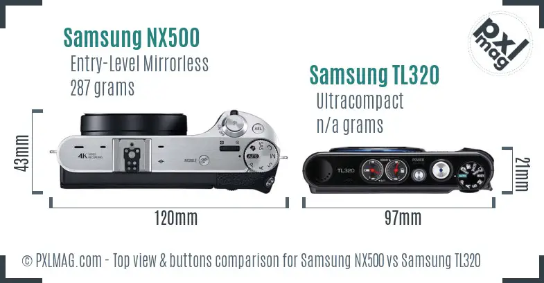 Samsung NX500 vs Samsung TL320 top view buttons comparison