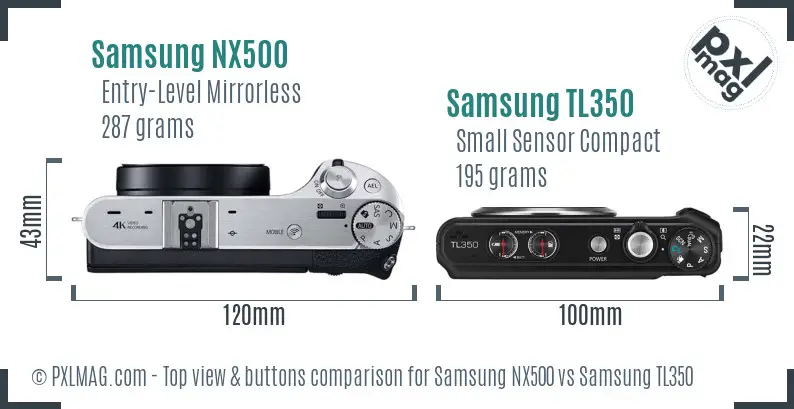 Samsung NX500 vs Samsung TL350 top view buttons comparison Samsung NX500 vs Samsung TL350 top view buttons comparison