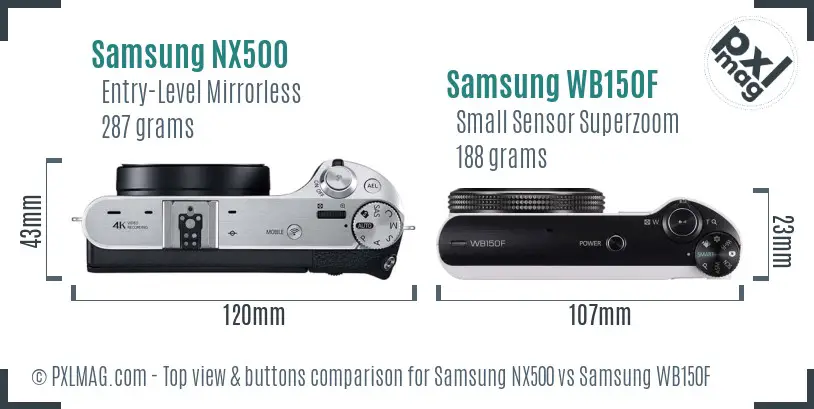 Samsung NX500 vs Samsung WB150F top view buttons comparison
