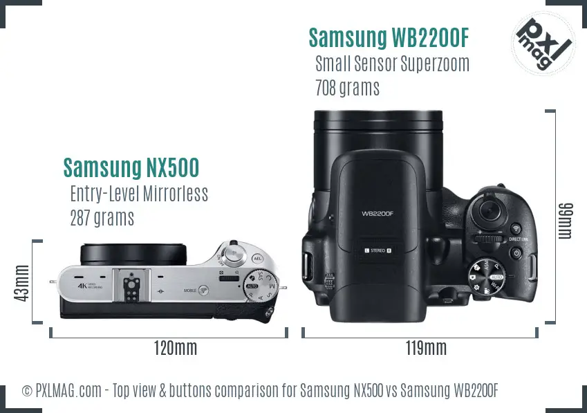 Samsung NX500 vs Samsung WB2200F top view buttons comparison