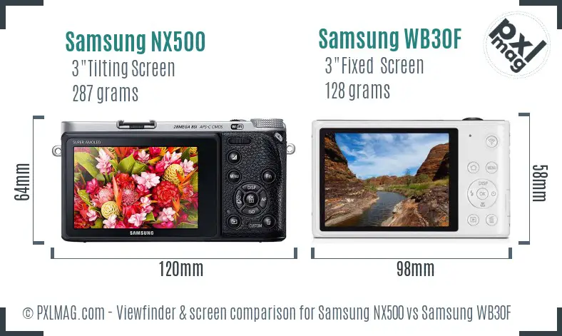 Samsung NX500 vs Samsung WB30F Screen and Viewfinder comparison