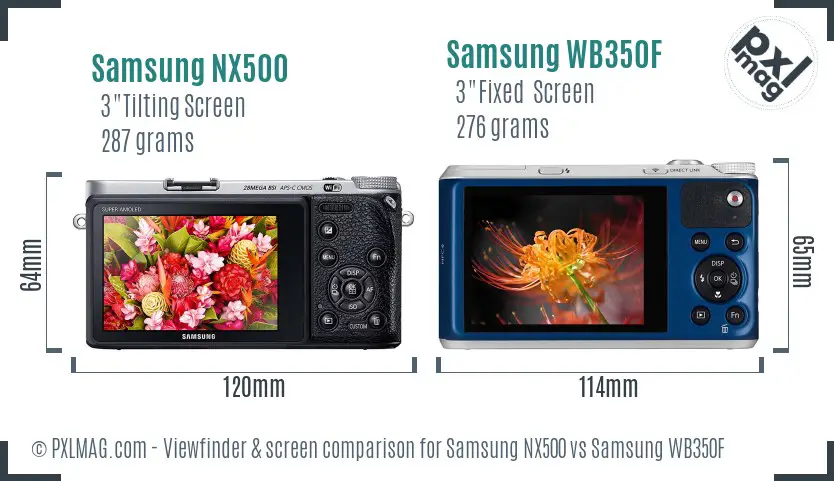 Samsung NX500 vs Samsung WB350F Screen and Viewfinder comparison