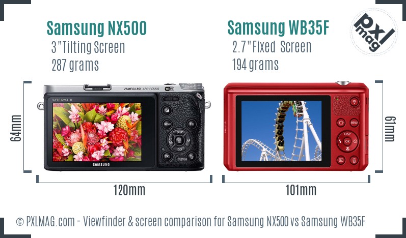 Samsung NX500 vs Samsung WB35F Screen and Viewfinder comparison