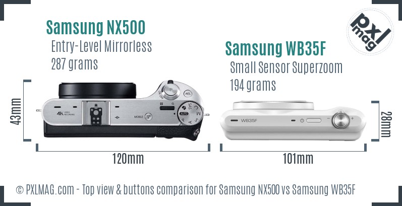 Samsung NX500 vs Samsung WB35F top view buttons comparison