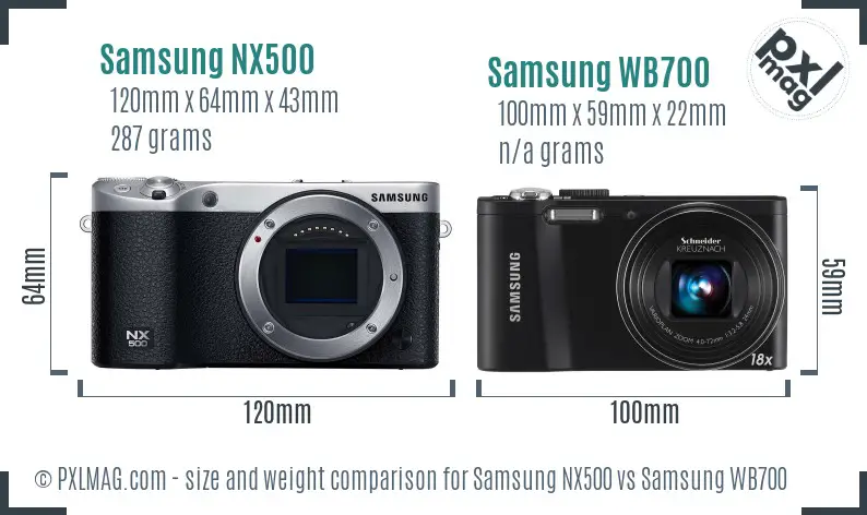 Samsung NX500 vs Samsung WB700 size comparison
