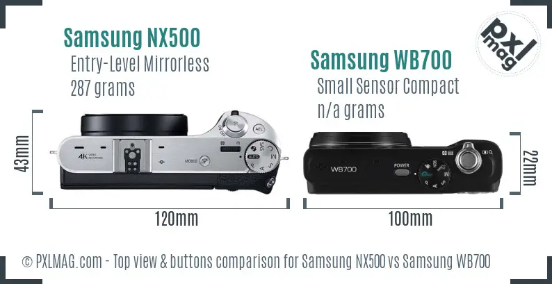 Samsung NX500 vs Samsung WB700 top view buttons comparison