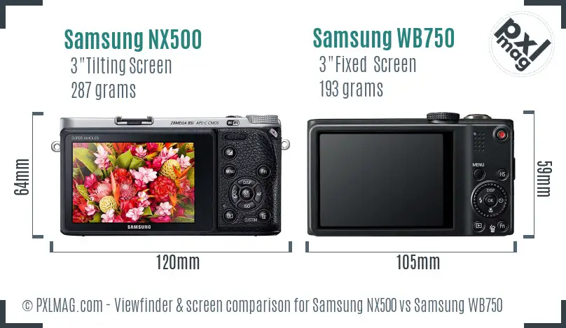 Samsung NX500 vs Samsung WB750 Screen and Viewfinder comparison