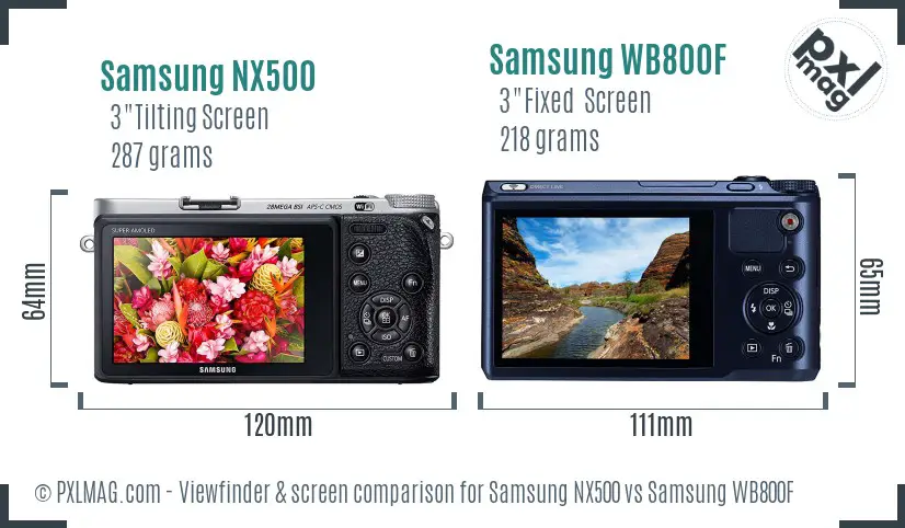 Samsung NX500 vs Samsung WB800F Screen and Viewfinder comparison