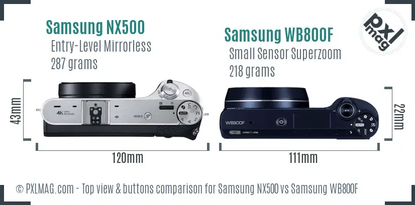 Samsung NX500 vs Samsung WB800F top view buttons comparison
