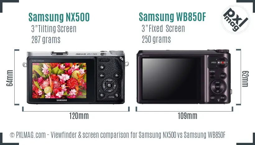Samsung NX500 vs Samsung WB850F Screen and Viewfinder comparison