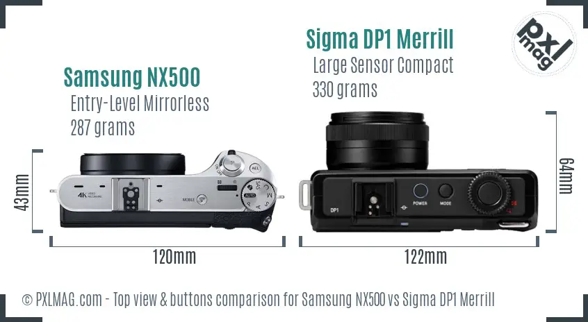 Samsung NX500 vs Sigma DP1 Merrill top view buttons comparison