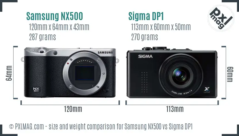 Samsung NX500 vs Sigma DP1 size comparison