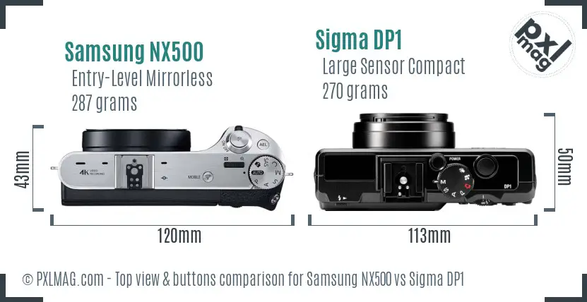 Samsung NX500 vs Sigma DP1 top view buttons comparison