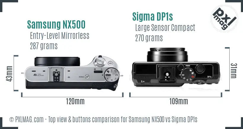 Samsung NX500 vs Sigma DP1s top view buttons comparison