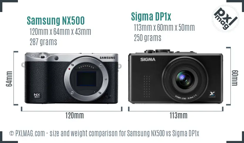 Samsung NX500 vs Sigma DP1x size comparison