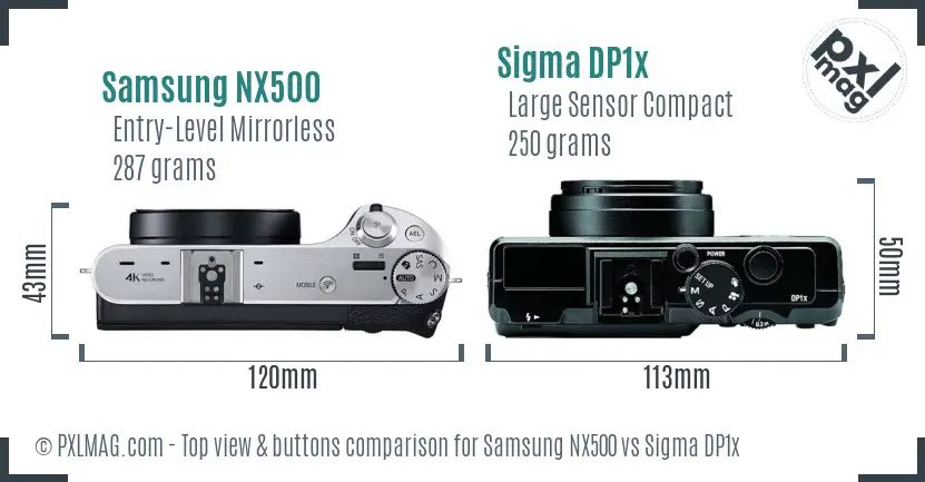 Samsung NX500 vs Sigma DP1x top view buttons comparison